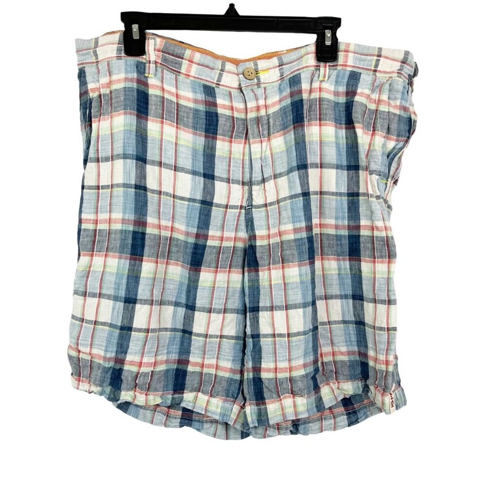 Tommy Bahama Relax Multicolor Plaid Linen Flat Front Shorts -‎ Size 38